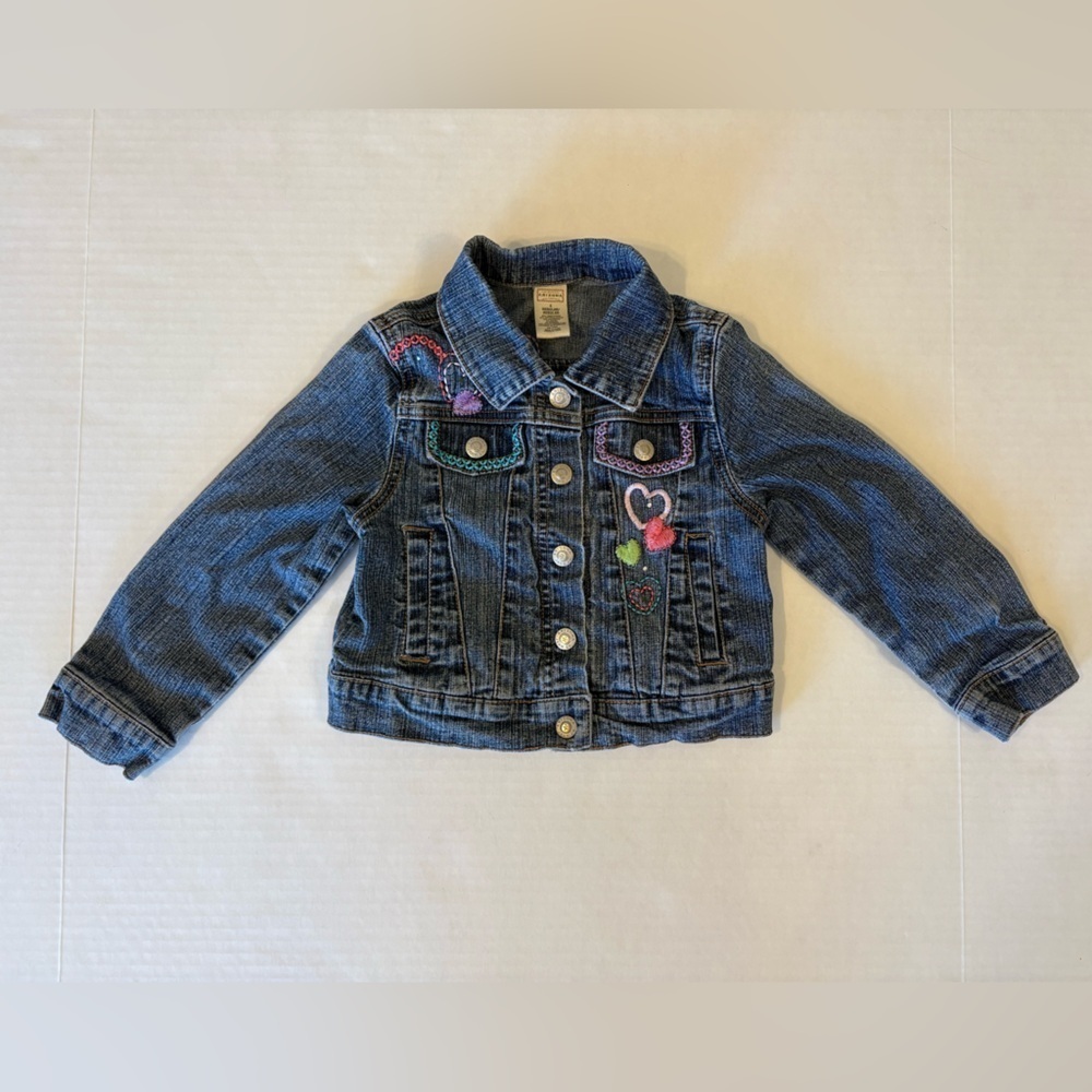 Arizona denim jean jacket embroidered hearts flowers girls size 4